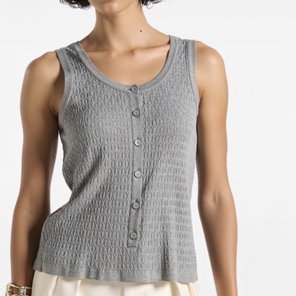 Chanel Vintage 2008 Spring Textured Henley Knit Top Vest Size 36 CC Buttons